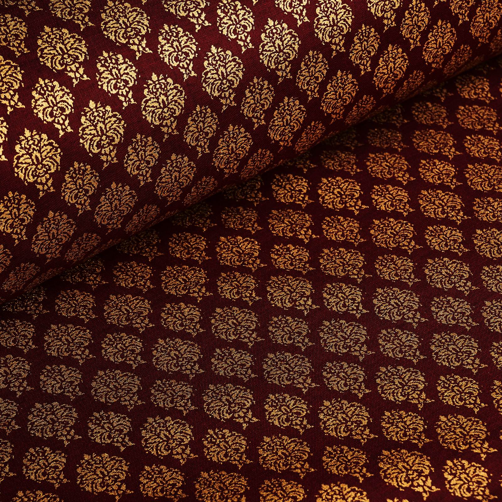 Ornamento - cotton fabric with gold print (bordeaux)