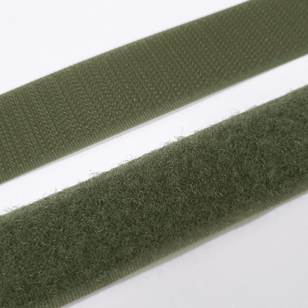 Industrial velcro tape (fleece and hook tape), width 25mm - Olive