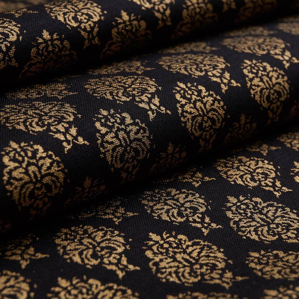 Christmas Fabric Maria gold print (black)