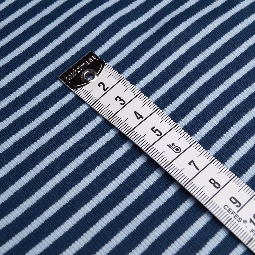 Fynn knitted cuffs / tubular knit fabric (light blue-navy) per 10 cm