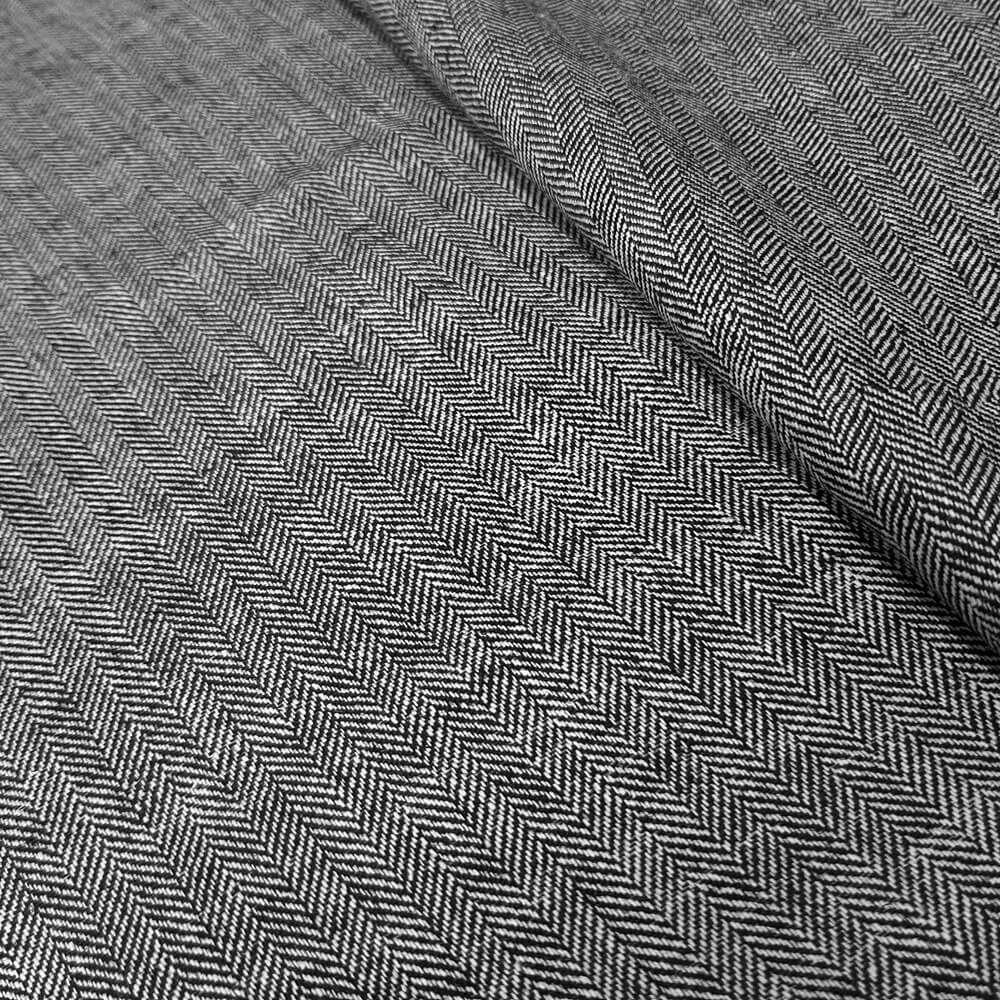 Fritza - Herringbone linen fabric - Black