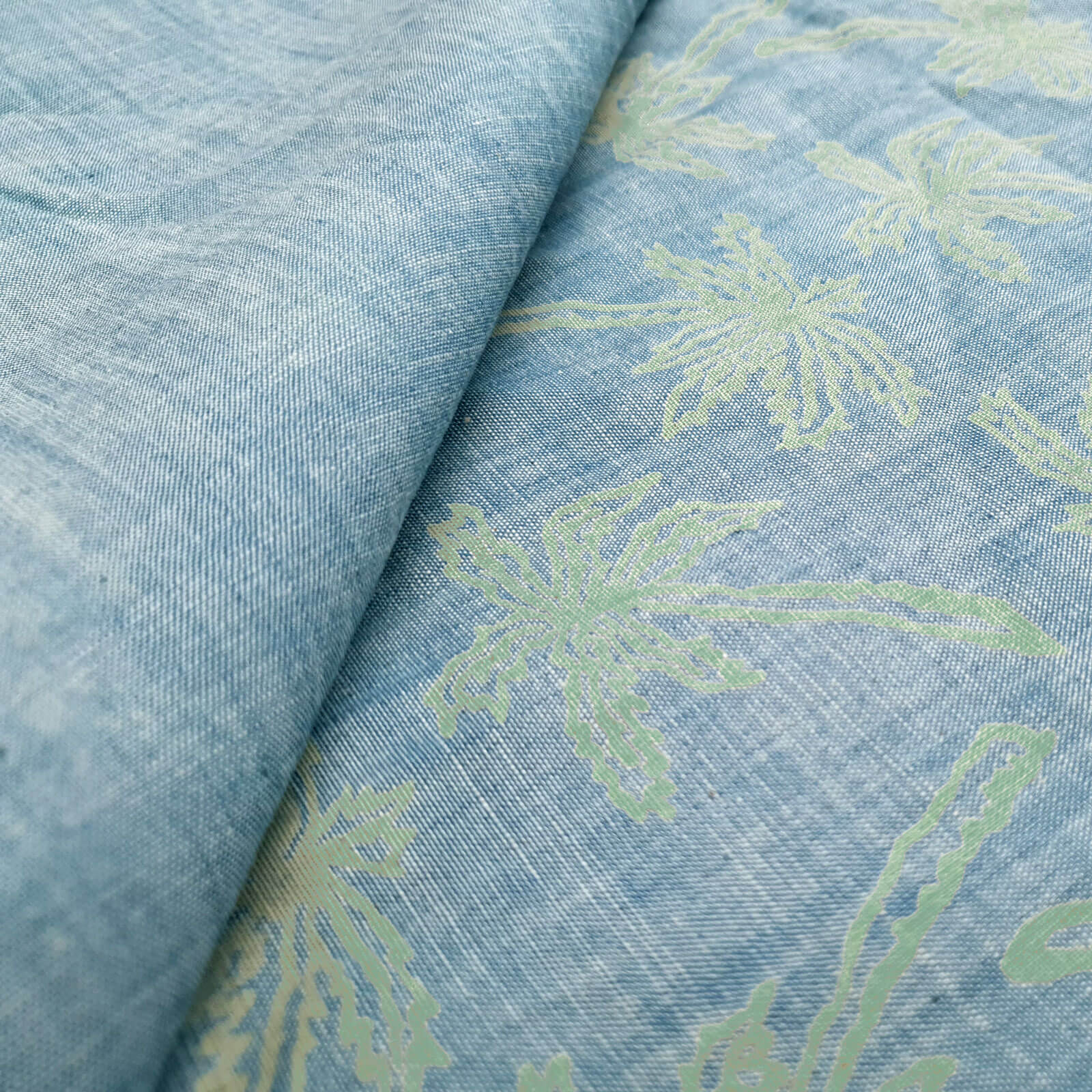 Ruan - Summer jeans with palm print - Blue Mottled
