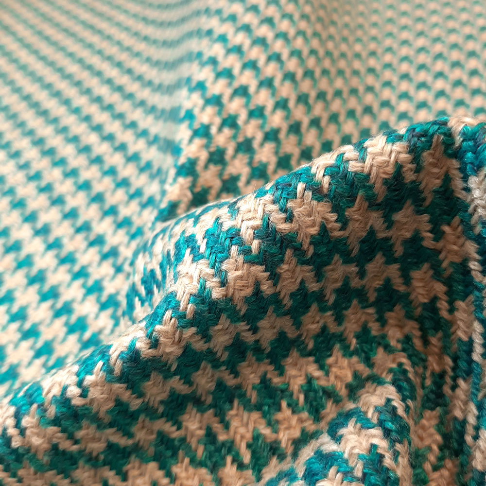 Hela - Upholstery fabric with houndstooth pattern - turquoise-petrol, beige